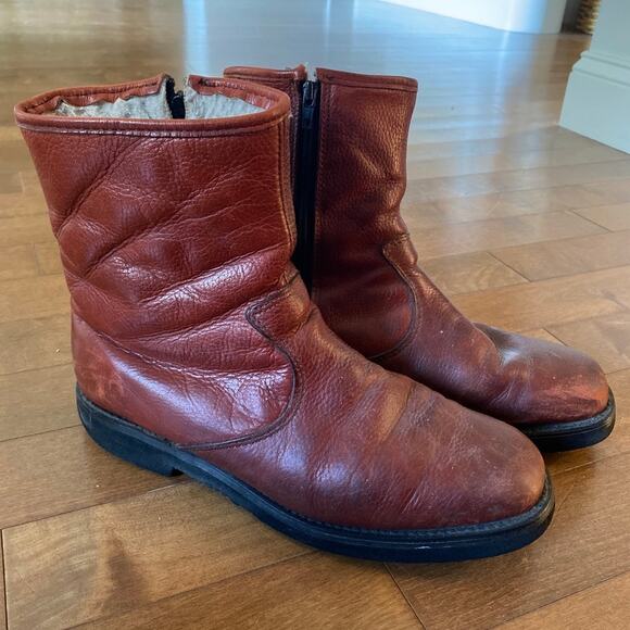 Vintage Dexter Brown Cognac Distressed Fleece-Lined Boot Men's size 9 - Picture 6 of 12